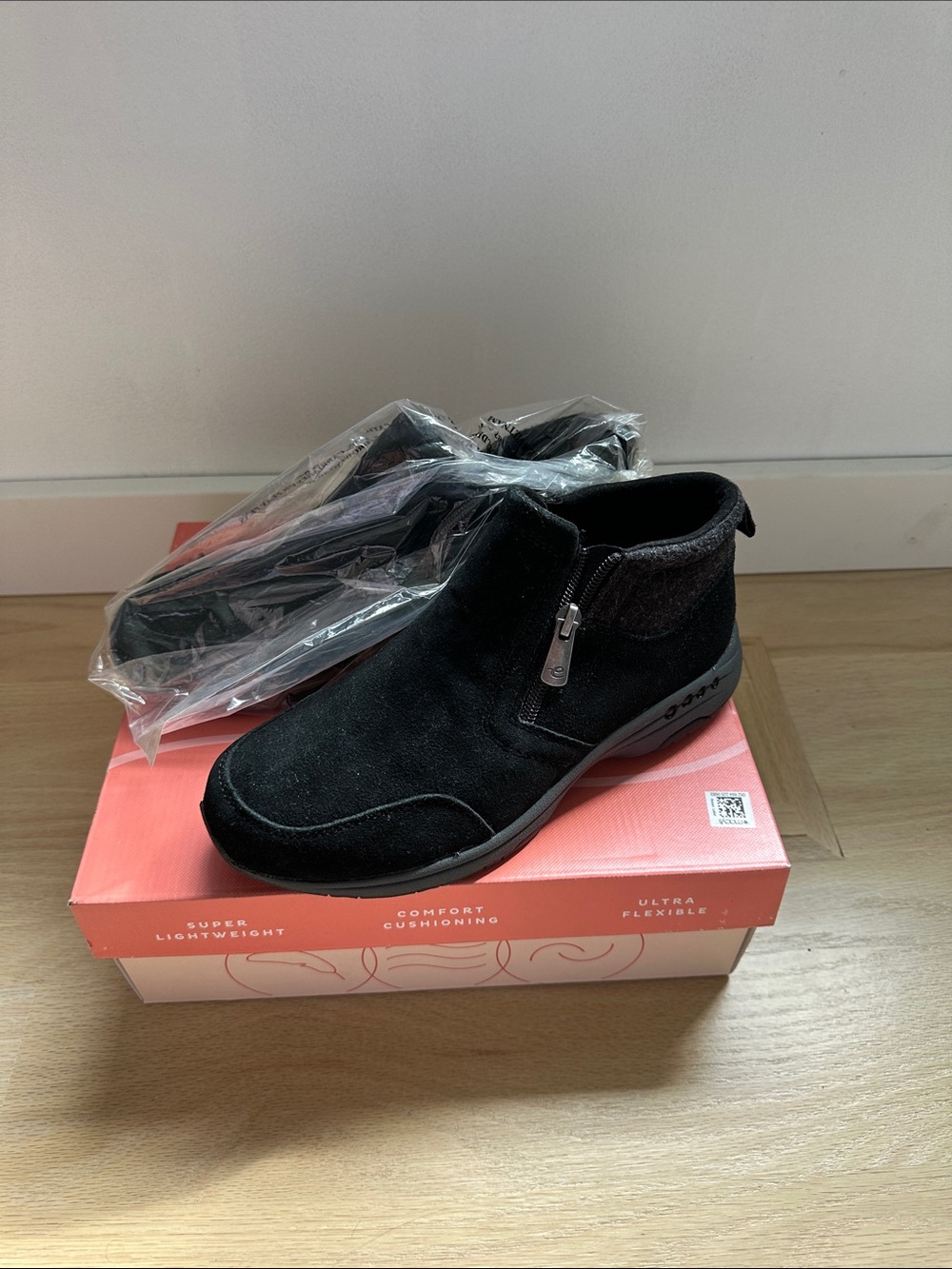 Easy Spirit Black Suede Zip-Through Ankle Bootie